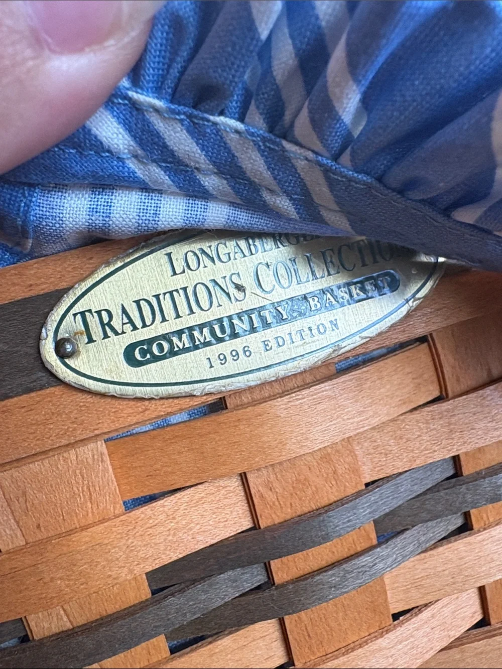 Longaberger Community Basket Swing Handles Blue Fabric Liner & Protector
